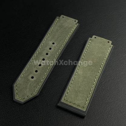 Army Green Leather Suede Watch Strap Band 26*19mm Fit HUBLOT BIG BANG