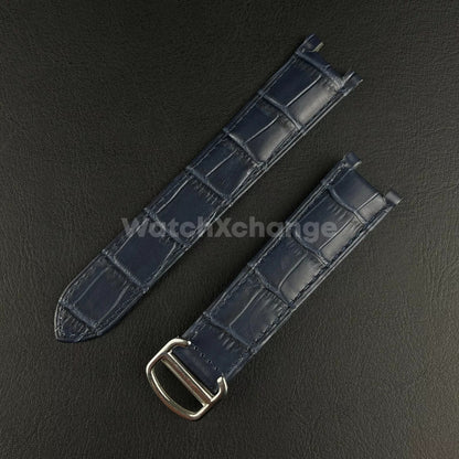 Blue Genuine Leather Strap Band fit Cartier Pasha Watch Clasp Buckle 18 - 21mm