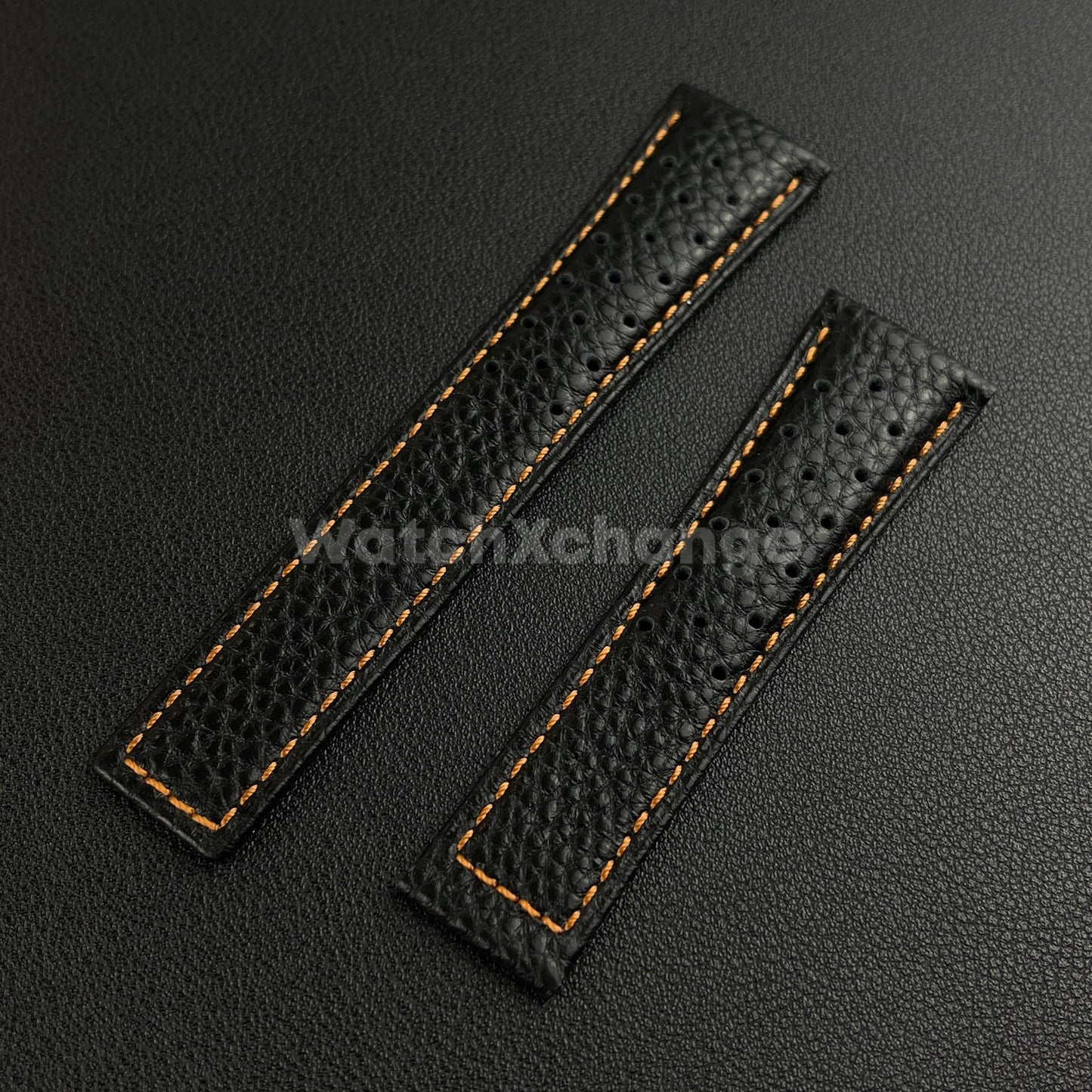 Black 22mm Perforated Leather Racing Strap for TAG Heuer Monaco Wrist Band
