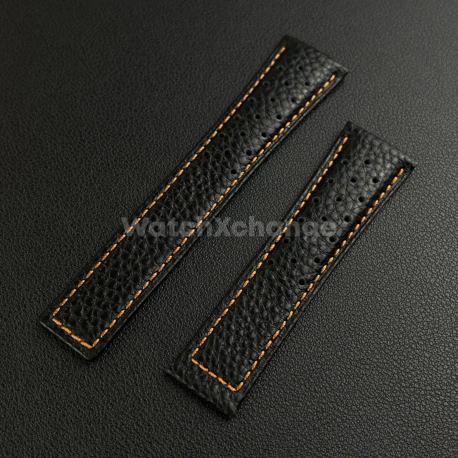 Black 22mm Perforated Leather Racing Strap for TAG Heuer Monaco Wrist Band