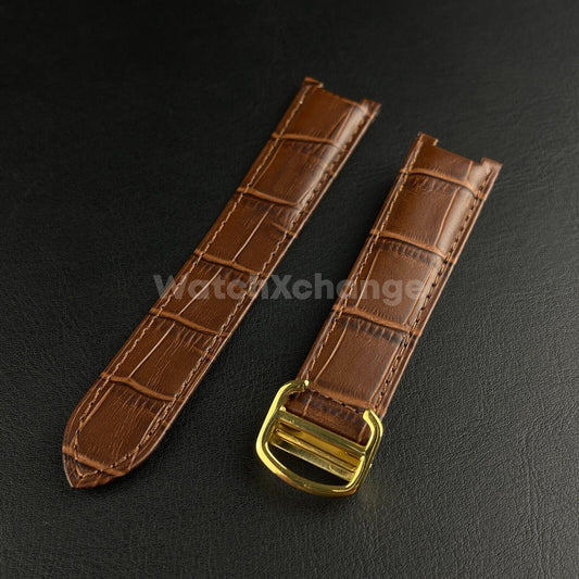 21mm Brown Genuine Leather Strap Band fit Cartier Pasha Watch Clasp Buckle