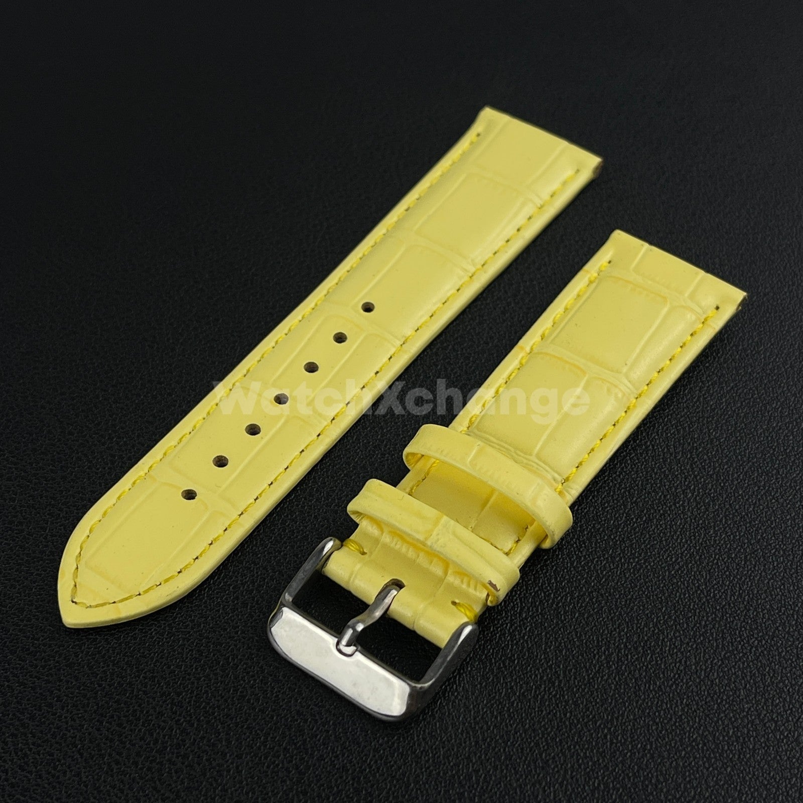 Defective Yellow Genuine Leather Universal Watch Strap Band Alligator Grain 22mm