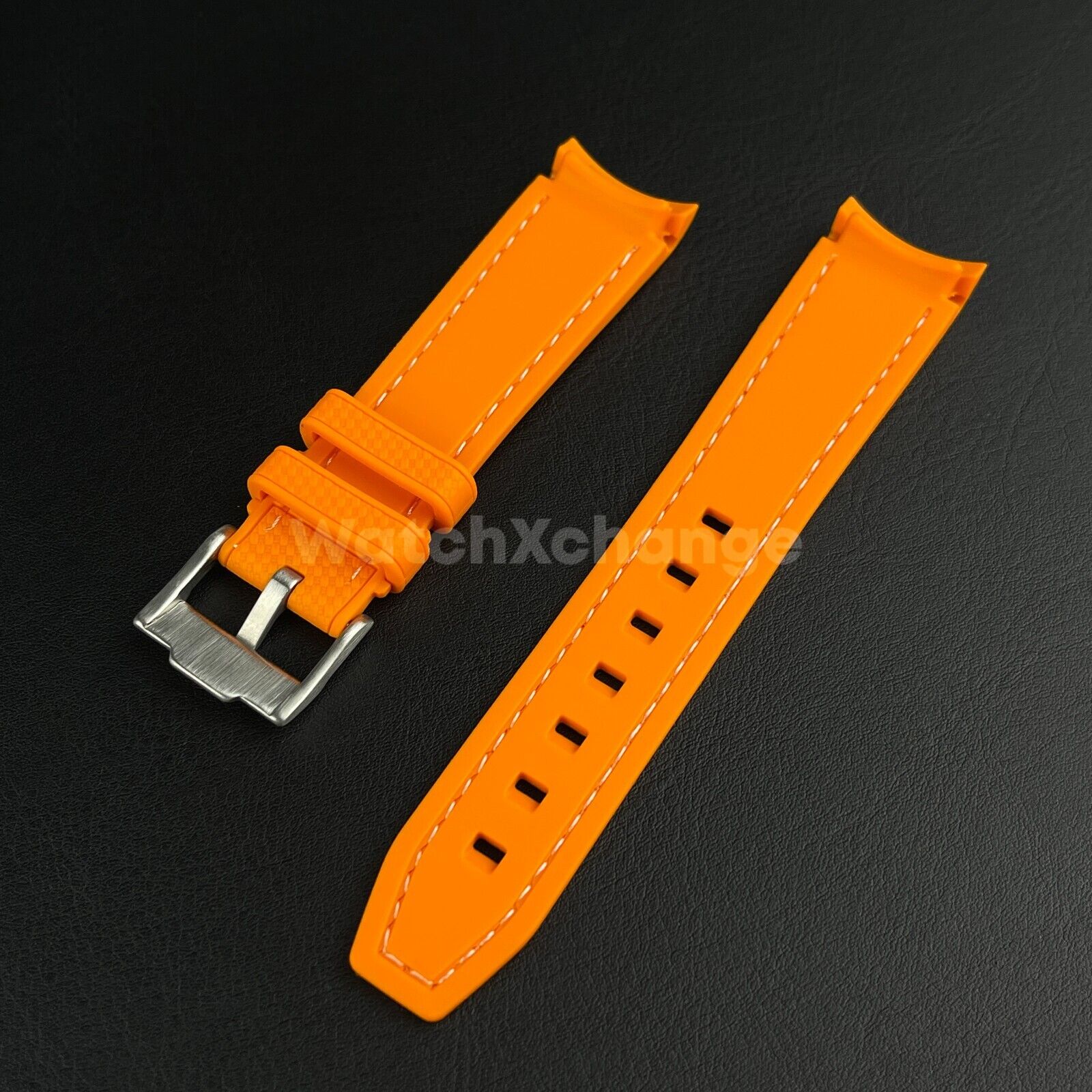 Orange 20mm Silicone Rubber Curved End Watch Strap Band For Omega Rolex