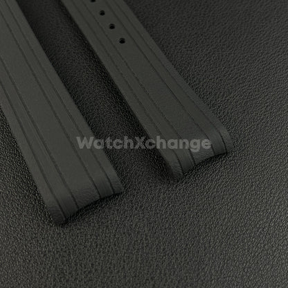 Black Omega Seamaster 41mm 300M Silicone Rubber Curved End Strap 20mm With Clasp