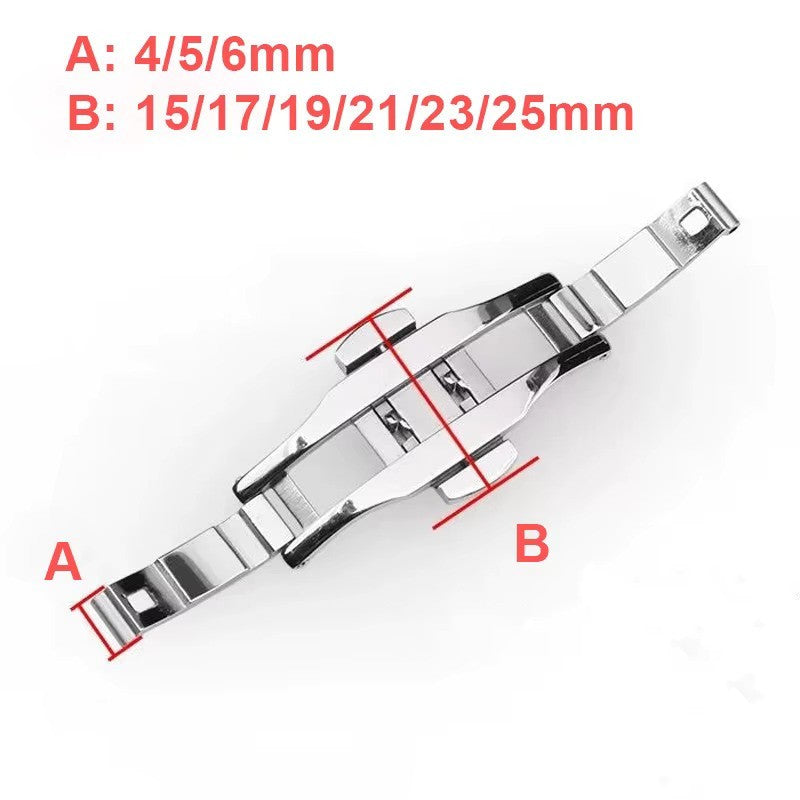 Silver Double Push Button Butterfly Clasp Buckle For Watch Band Strap