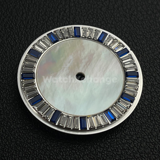 28.5mm Blue & White Pearl Shell Texture Watch Dial for SEIKO NH35 NH36 Movement