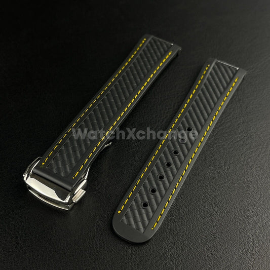 Black Yellow Silicone Rubber Watch Strap For Omega Seamaster Aqua Terra 19/20mm