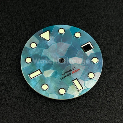 29mm Blue Watch Dial Green Luminous for SEIKO NH35 NH36 Watch Movement Parts