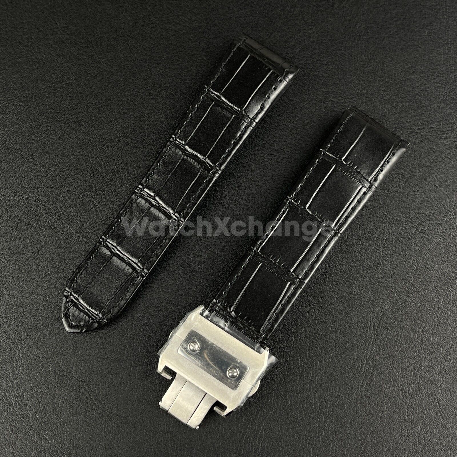 Black Genuine Leather Watch Straps Mens Band Fits Cartier Santos 20mm