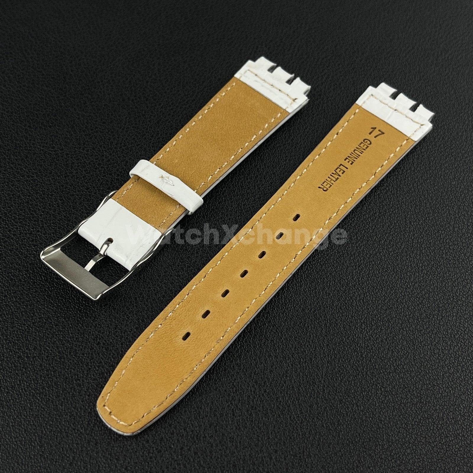 White Alligator Grain Genuine Leather Watch Band Strap 17 19mm for SWATCH