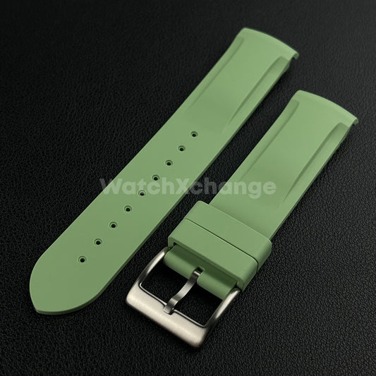 Green 20mm Silicone Rubber Curved End Watch Strap Band For Omega Rolex