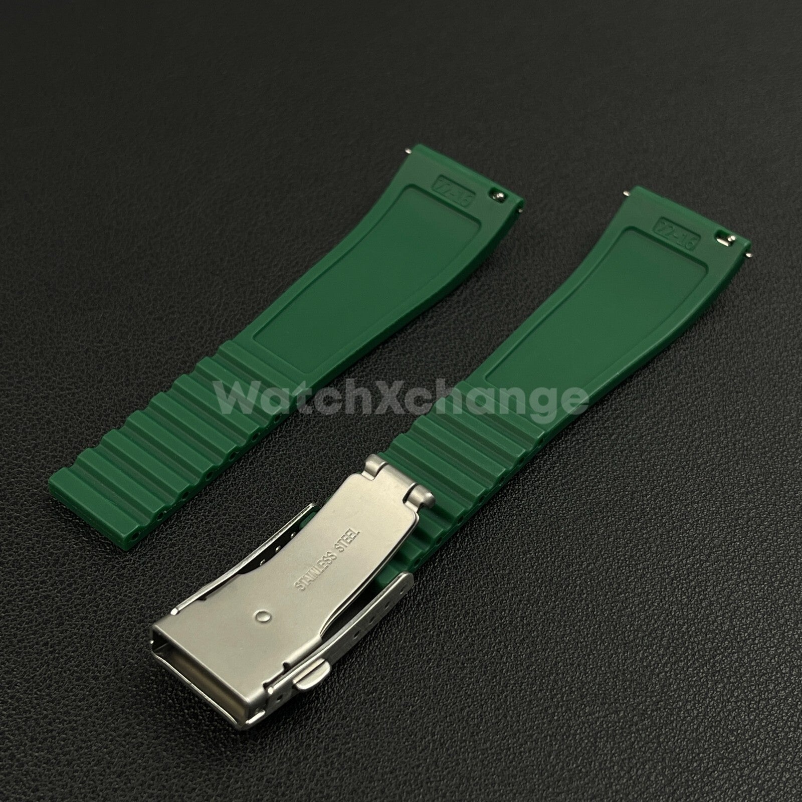 Green Rubber Watch Strap Deployment Clasp Cut To Size Quick Release 20mm 22mm