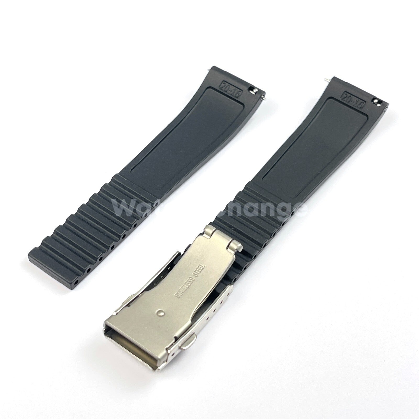 Black Rubber Watch Strap Deployment Clasp Cut To Size Quick Release 20mm 22mm