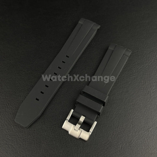 Black 20mm Rubber Curved End Watch Strap Band Made For Rolex Submariner GMT