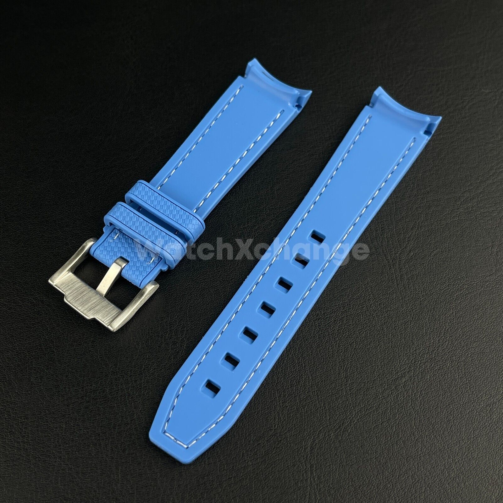 Blue 20mm Silicone Rubber Curved End Watch Strap Band For Omega Rolex