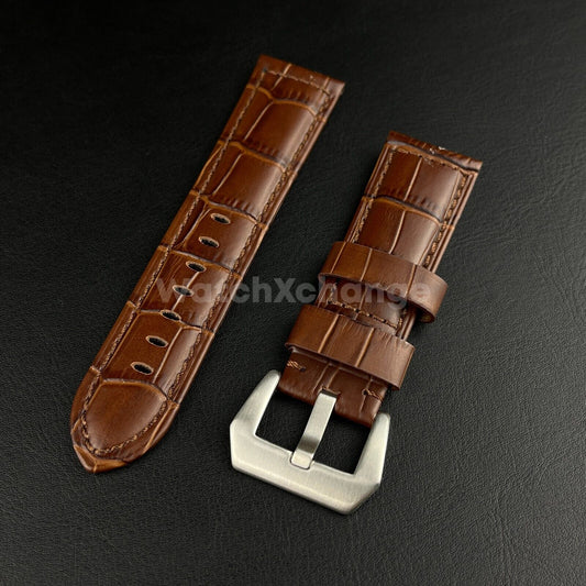 FOR Panerai PAM Watches Thick Brown Genuine Leather Watch Strap 24mm Watch Lug