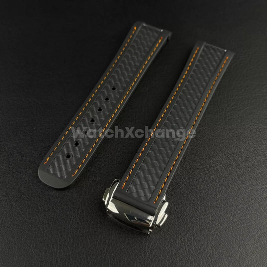 Black Orange Silicone Rubber Watch Strap For Omega Seamaster Aqua Terra 19/20mm