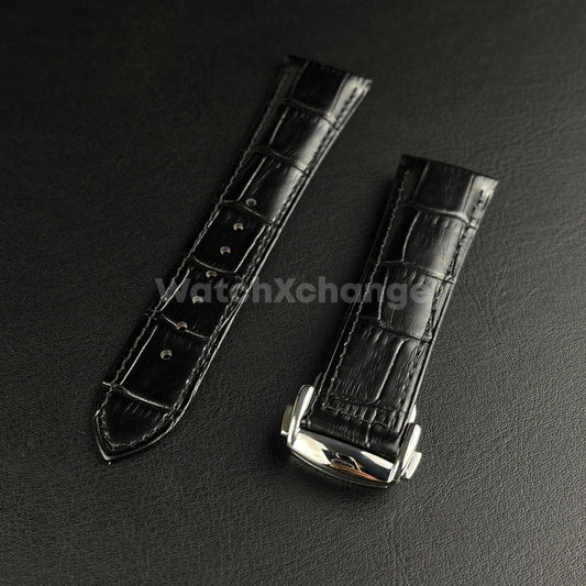 For Omega Black Genuine Leather Watch Strap With Silver Clasp Buckle 20mm 22mm