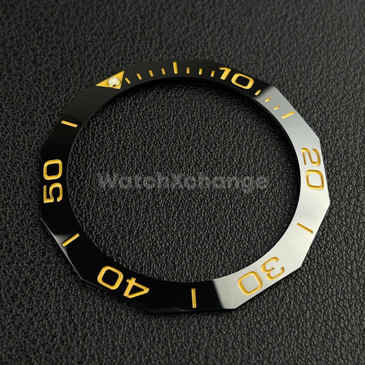 Black & Gold 40.9mm x 33.2mm 12 Sided Ceramic Watch Bezel Insert