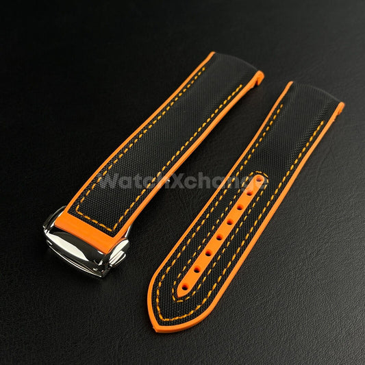 Black Orange Curved End Silicone Rubber Watch Strap For Omega Seamaster 20 22mm