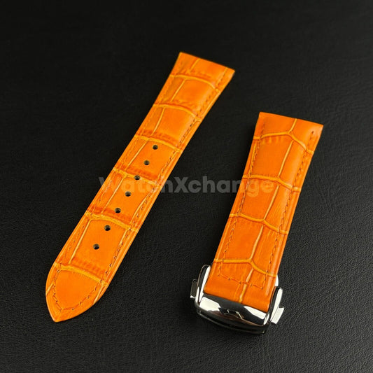 For Omega Orange Genuine Leather Watch Strap With Silver Clasp Buckle 20mm 22mm