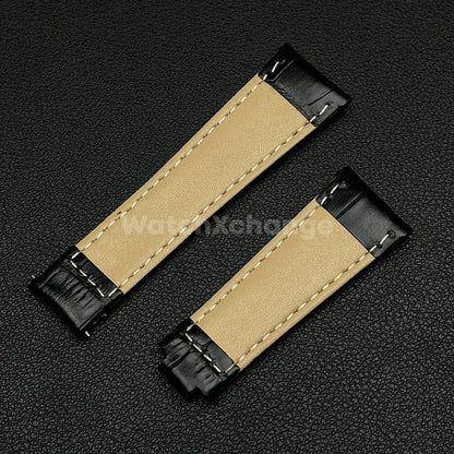 Black Genuine Leather Strap Band Strap For Rolex Watch Universal 20mm