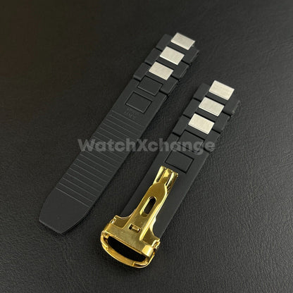 20*10mm Black Gold Rubber Wrist Watch Band Strap For Cartier 21 Chronoscaph