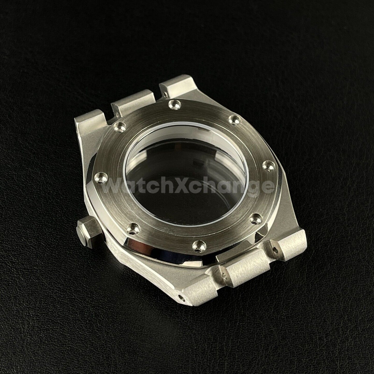 Stainless Steel Octagonal 42mm Automatic Watch Case Bracelet Transparent Back