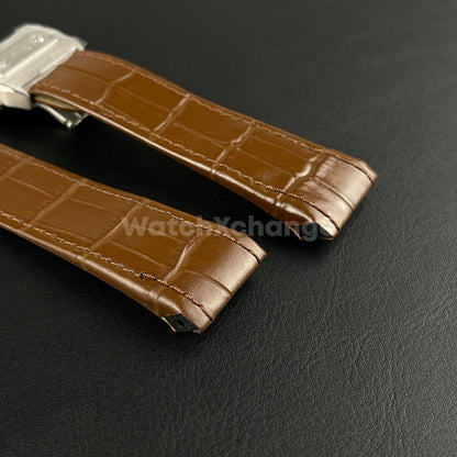 Brown Genuine Leather Watch Straps Mens Band Fits Cartier Santos 23mm