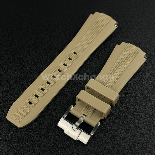 Khaki 20mm Silicone Rubber Curved End Watch Strap Band For Omega Rolex