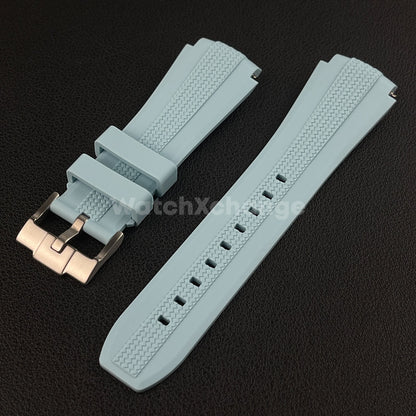 Light Blue 20mm Silicone Rubber Curved End Watch Strap Band For Omega Rolex