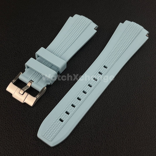 Light Blue 20mm Silicone Rubber Curved End Watch Strap Band For Omega Rolex