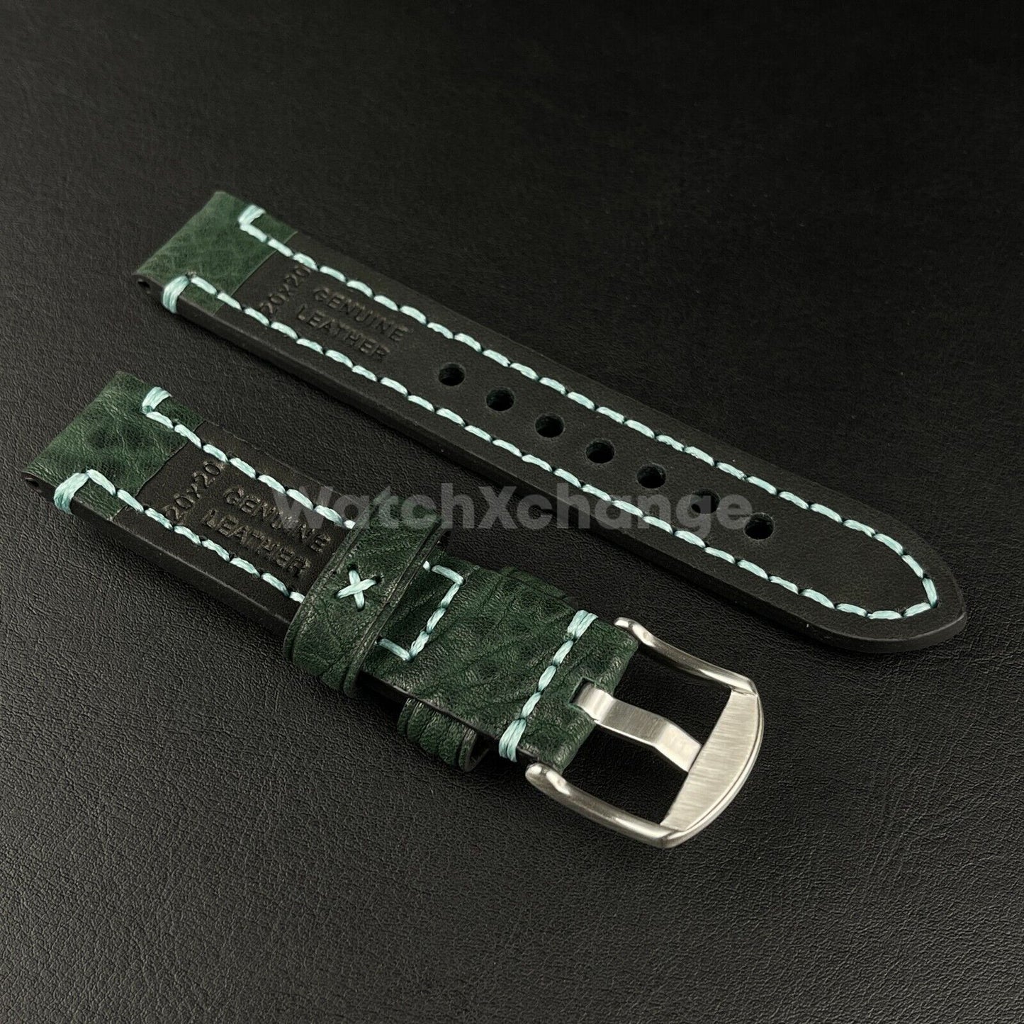 Mens Genuine Dark Green Leather Watch Strap Band for PANERAI FOSSIL 20, 22 24mm