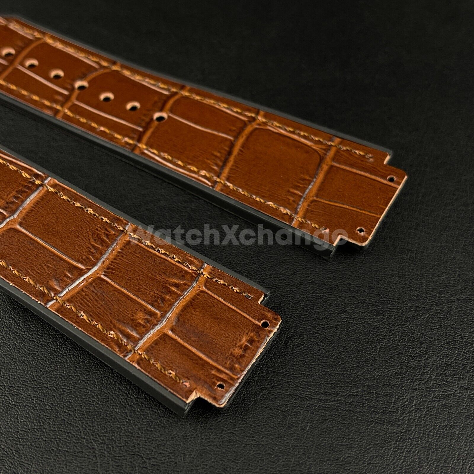 19*26mm Fit HUBLOT BIG BANG Brown Leather Rubber Silicone Watch Strap Band