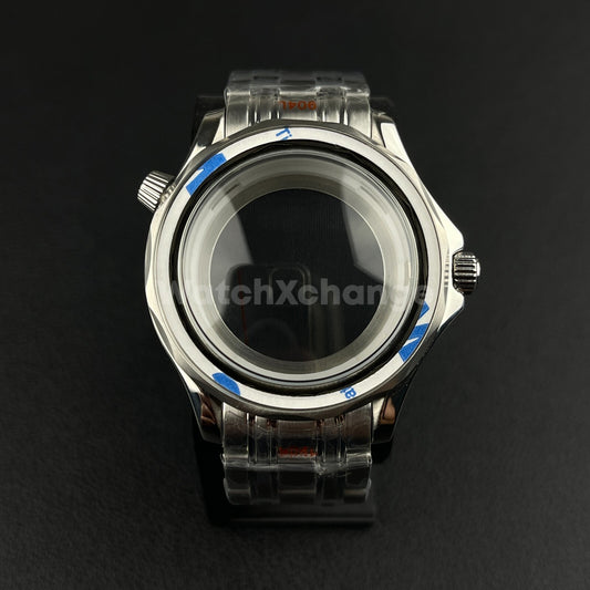 41mm Silver Stainless Steet Sapphire Glass Watch Case fit NH35 NH36 Seamaster