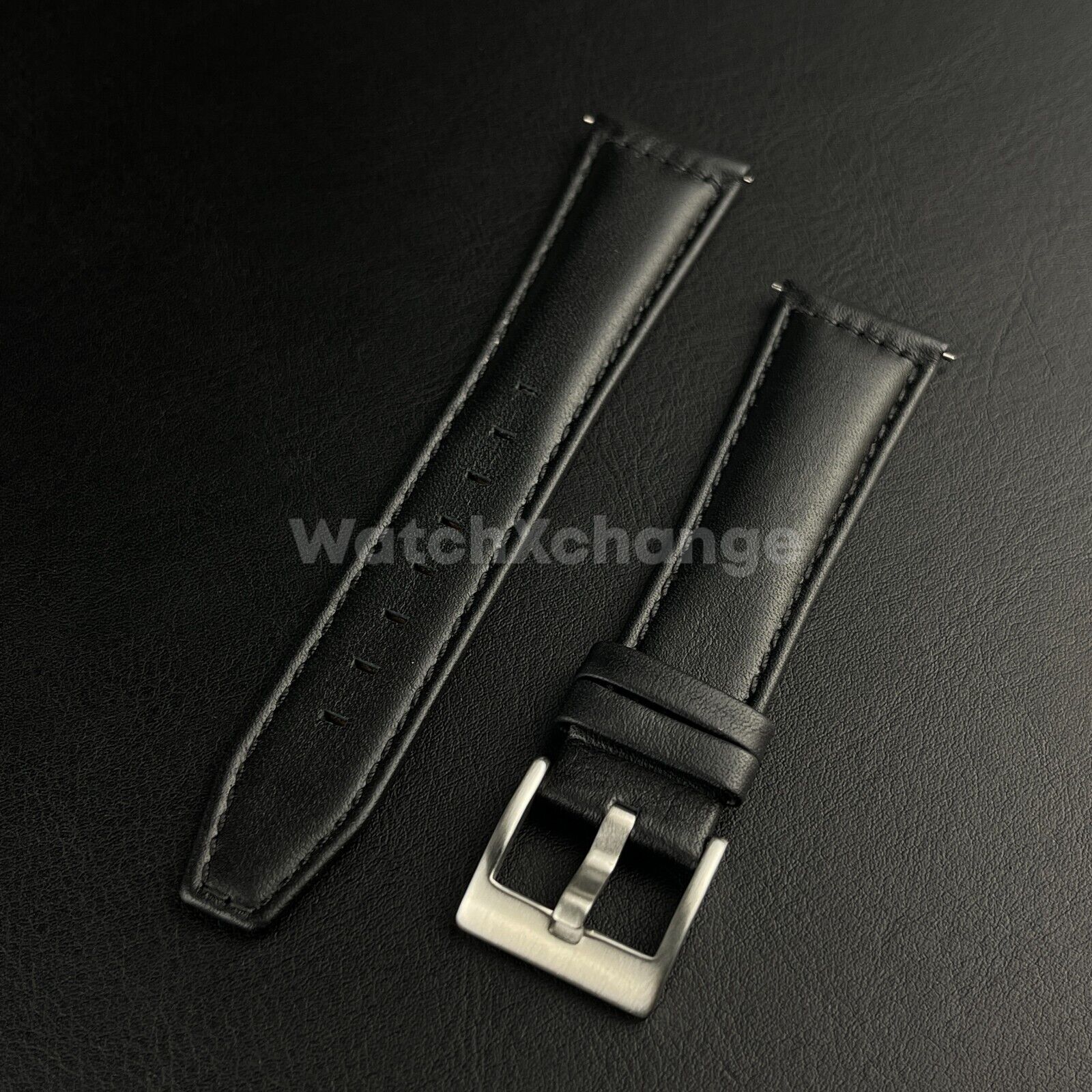 Black Genuine Leather Watch Wrist Band Mens Strap 21/22mm Fit Longines Pioneer