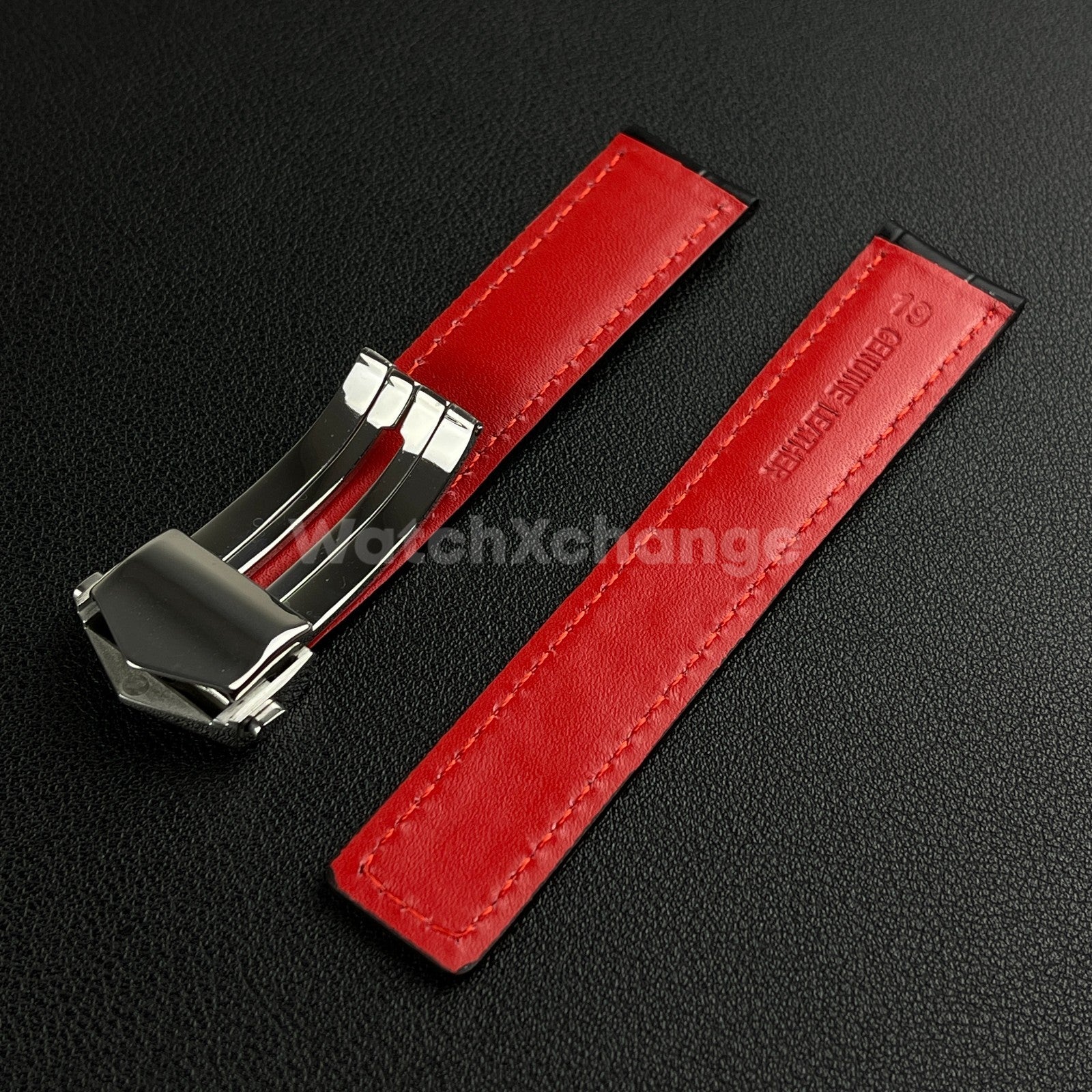 Black & Red Leather Strap For Tag Heuer Monaco Carrera Crocodile 19 20 22mm