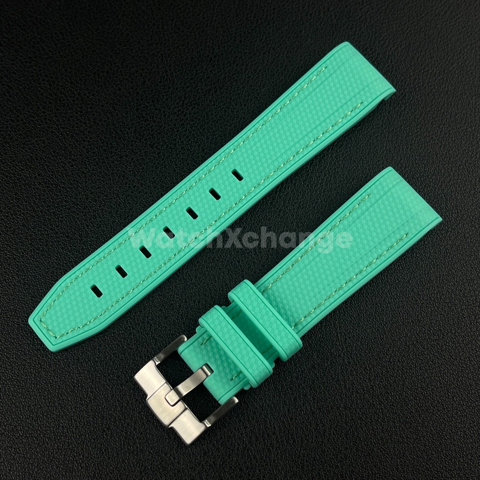 Cyan Green 20mm Silicone Rubber Curved End Watch Strap Band For Omega Rolex
