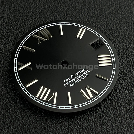 28.5mm Black Roman Numeral Watch Dial for SEIKO NH35 4R35 Movements