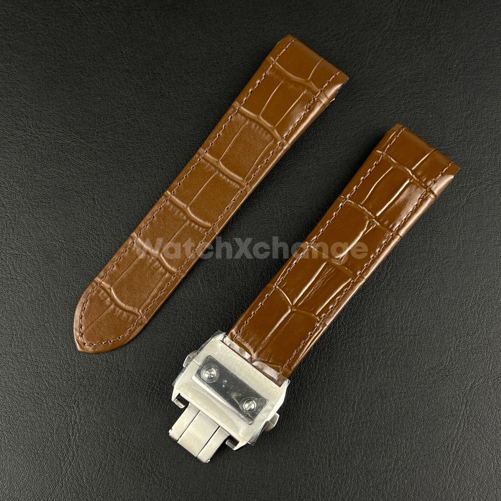 Brown Genuine Leather Watch Straps Mens Band Fits Cartier Santos 23mm