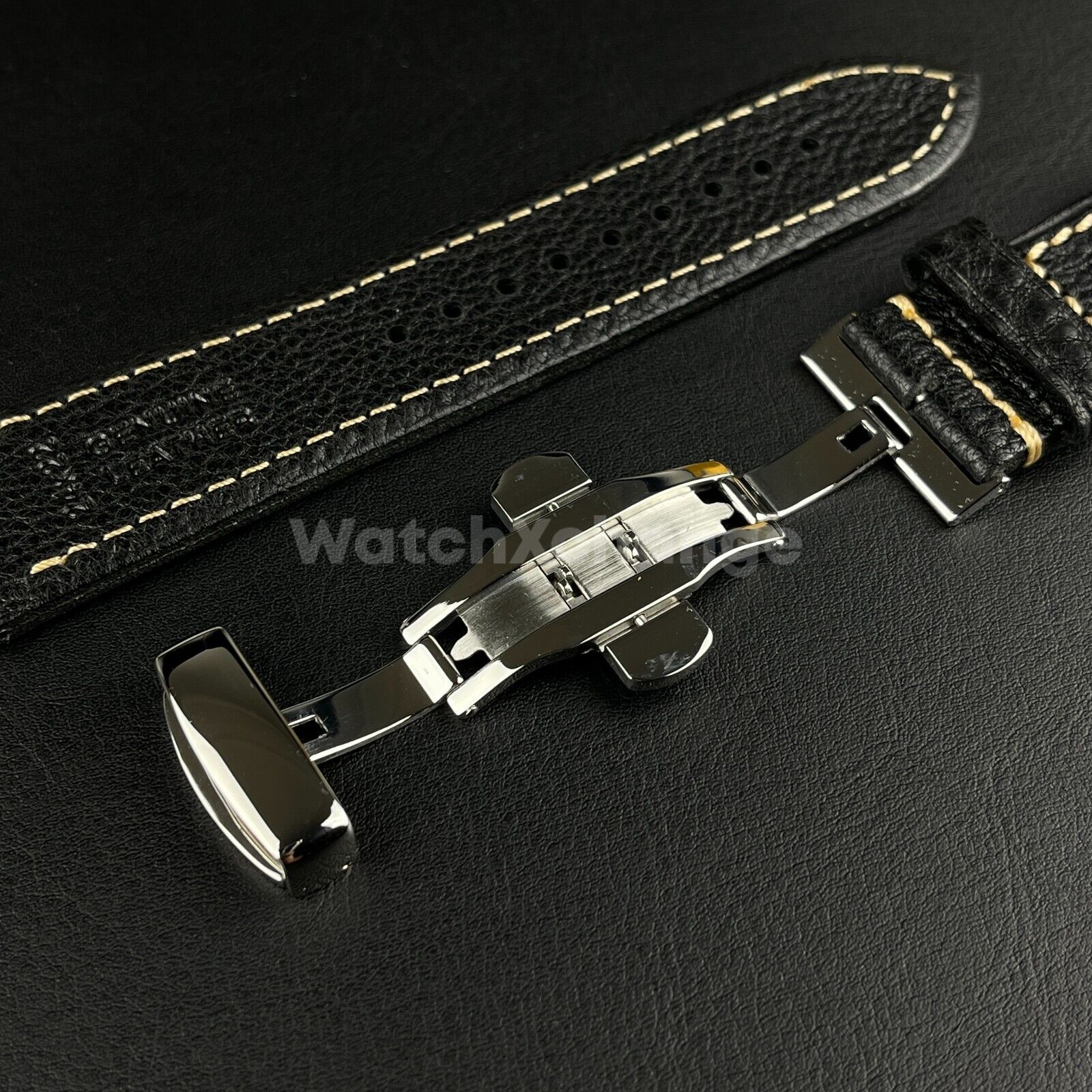 Mens Genuine Black Leather Watch Strap Band for PANERAI FOSSIL 20mm, 22mm, 24mm