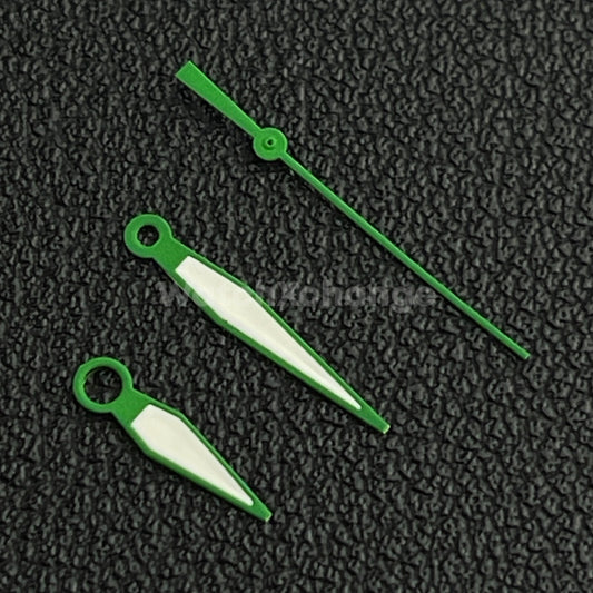 Green & White Watch Hands For SEIKO NH35 NH36 Movements Pilot Style