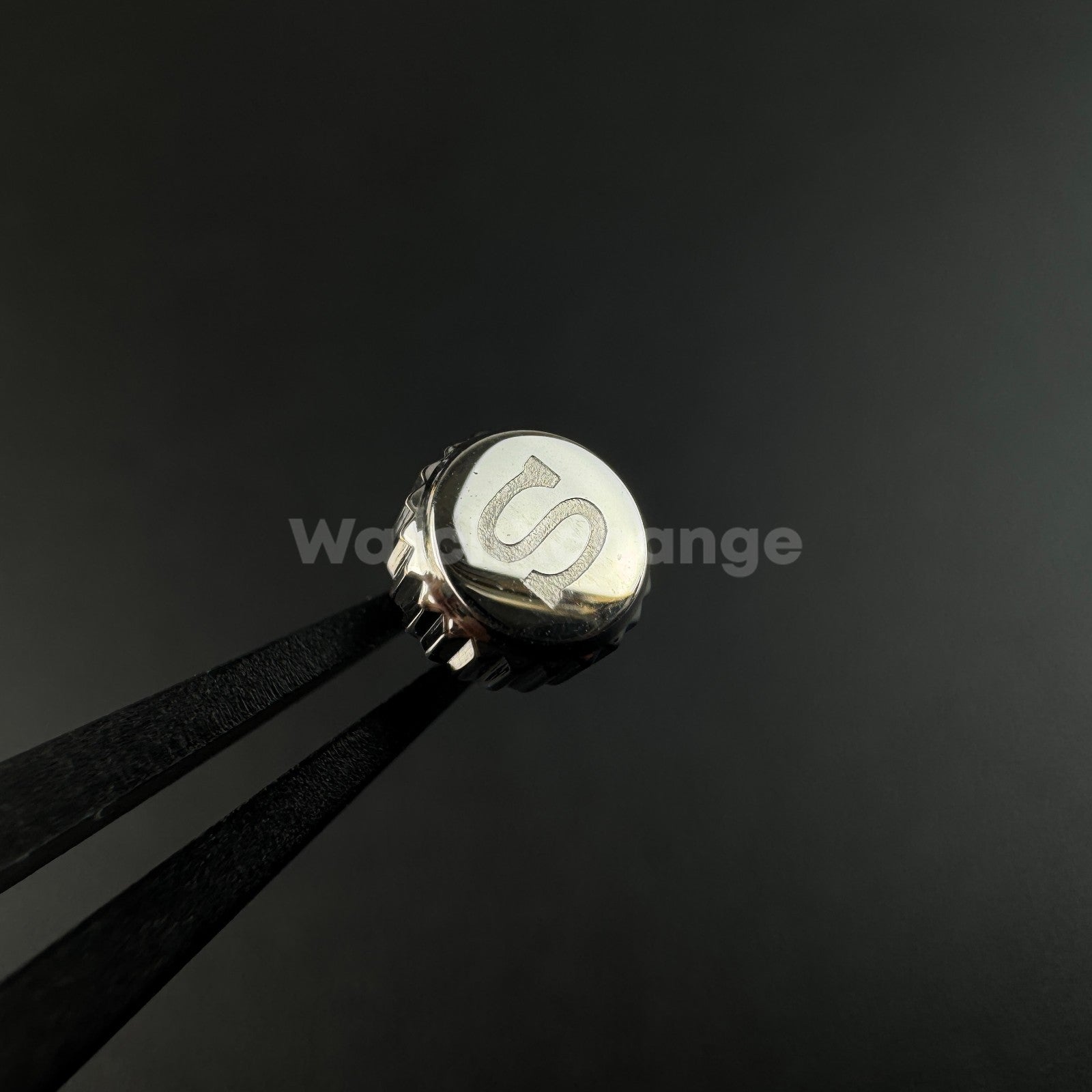 Silver Stainless Steel Watch Crown For Log Case NH35 Engraved S Logo