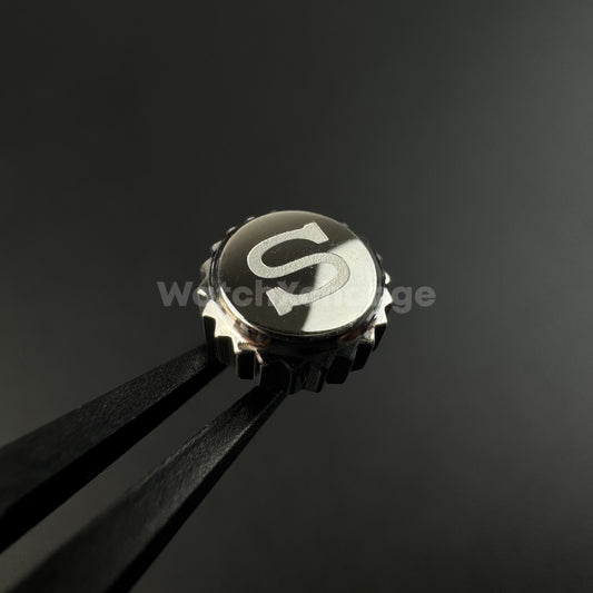 Silver Stainless Steel Watch Crown For Log Case NH35 Engraved S Logo