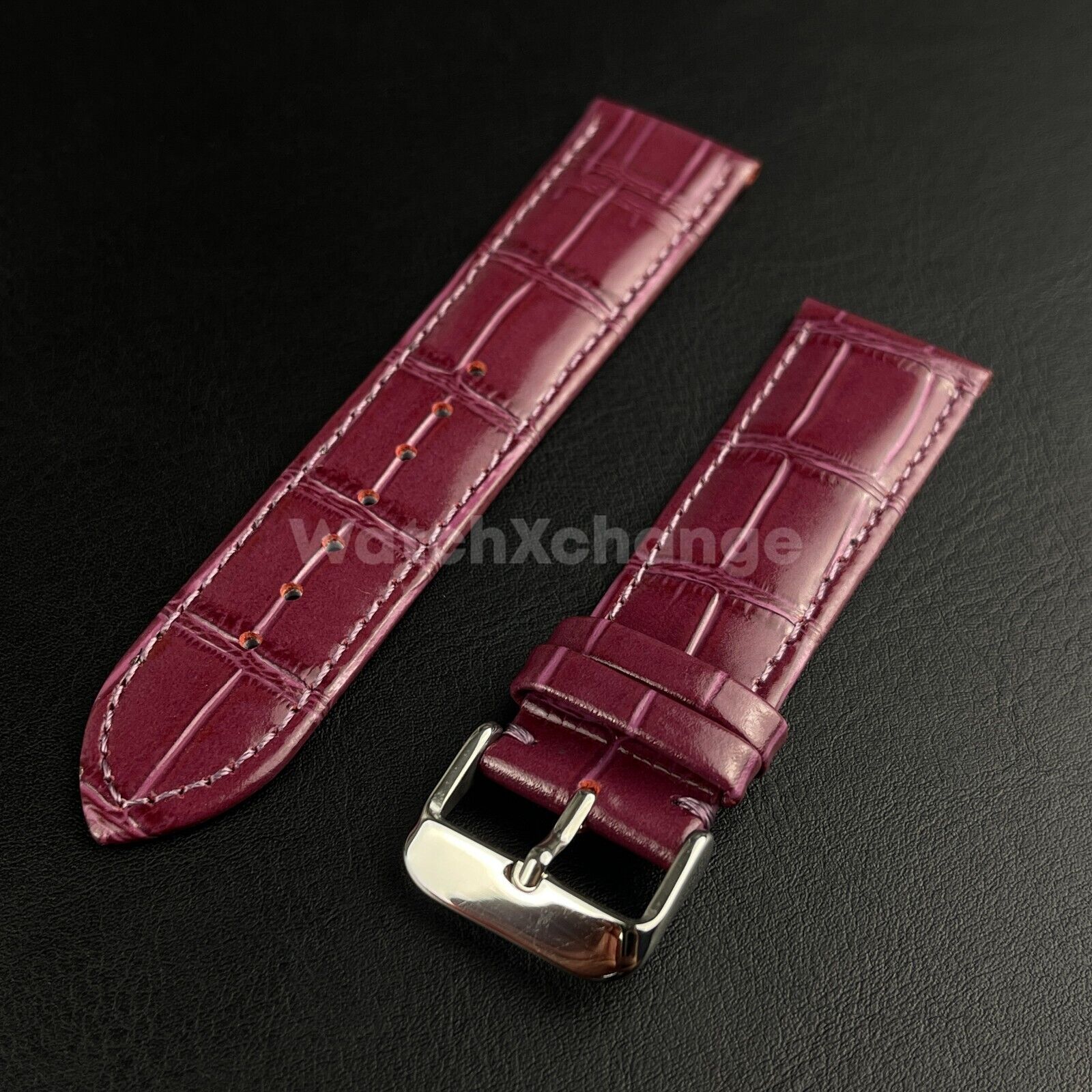 Purple Genuine Leather Universal Watch Strap Band Alligator Grain 20mm 22mm 24mm