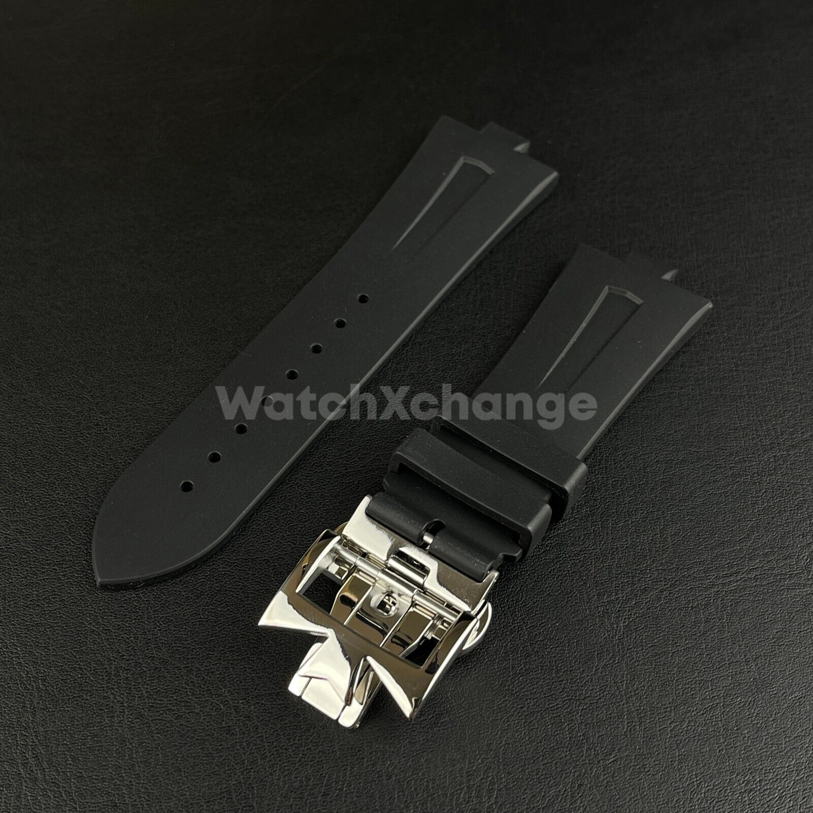 25mm Black Rubber Silicone Strap Band fit Vacheron Constantin Watch Buckle/Clasp