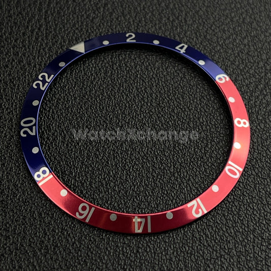 Blue & Red GMT 36.5mm Sloped Aluminium Watch Bezel Insert for Rolex Seiko