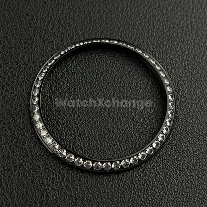 Black Curved Gemstone Stainless Steel Watch Bezel Insert Ring 36mm 39mm