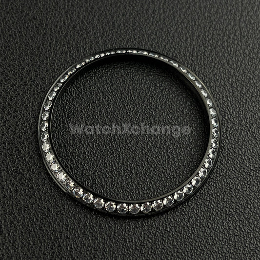 Black Curved Gemstone Stainless Steel Watch Bezel Insert Ring 36mm 39mm