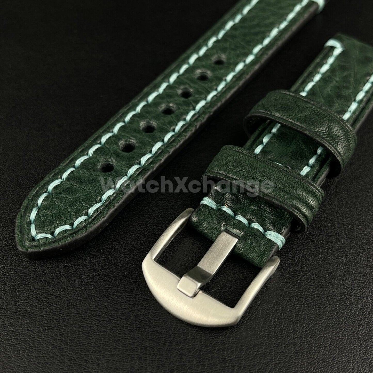 Mens Genuine Dark Green Leather Watch Strap Band for PANERAI FOSSIL 20, 22 24mm